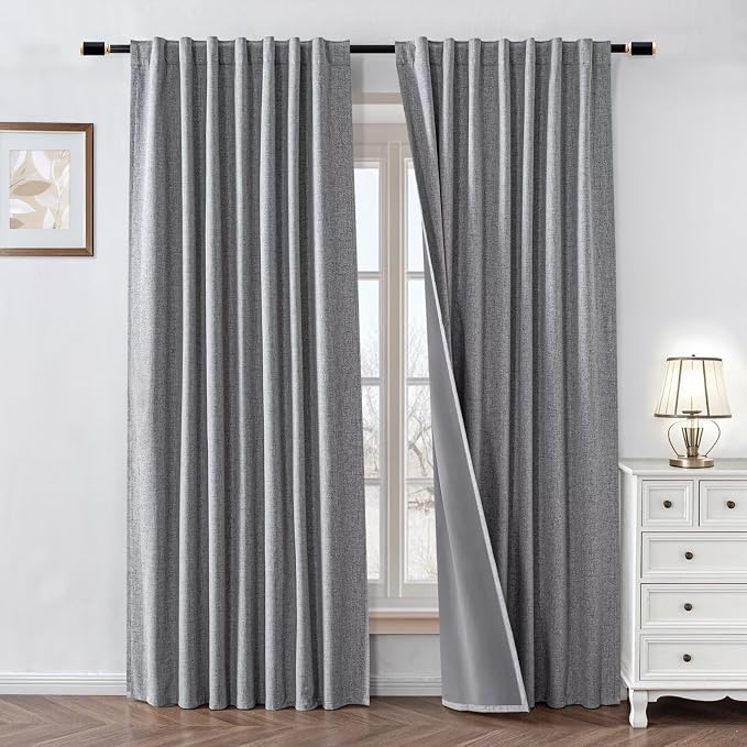 100% Blackout Curtains 72 inch Length 2 Panels Faux Linen Long Drapes by Zyvola