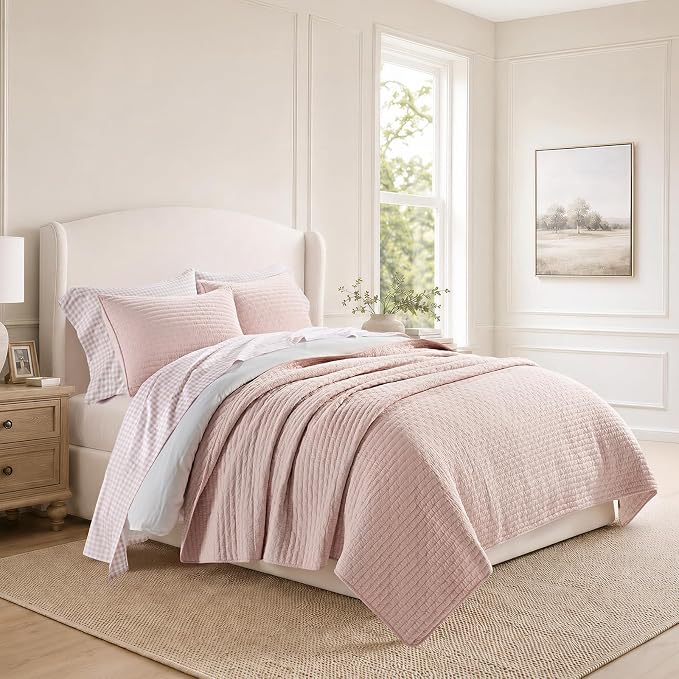 100% Cotton Cross Stitch 3-Piece Quilt Set, Ballet Pink | 100% Cotton, Elegant - Image 6