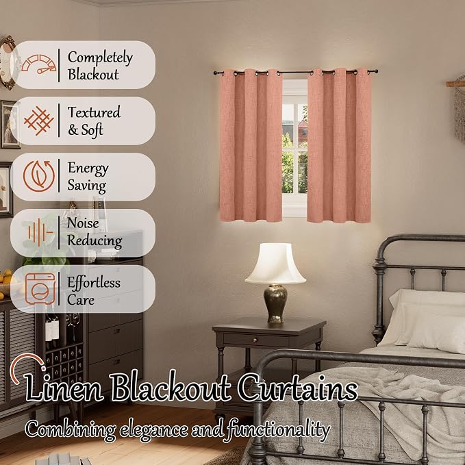 Short Terracotta Blackout Curtains 40 Inch Length 38 Wide, 2 Panels | Thermal - Image 2