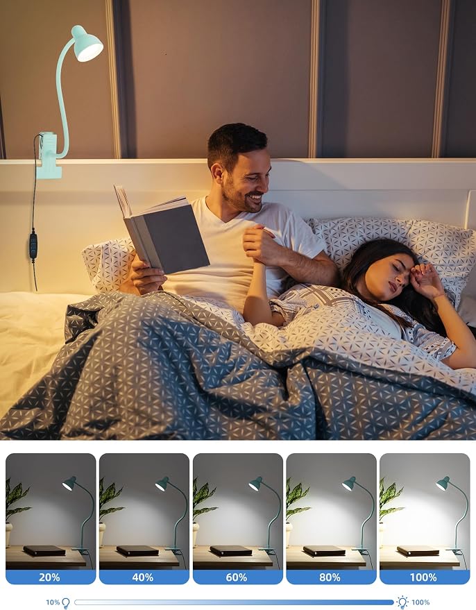 LiFMIRA Reading Light for Bed, Clip-on Desk Lamp 3 Color Modes Teal | 10 - Image 3
