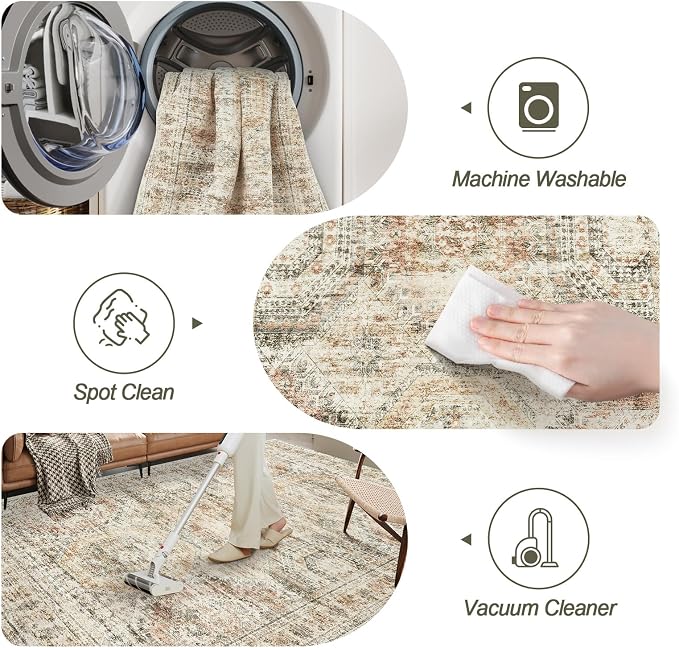 Soalmost Washable Area Rug 8x10 Large Soft Living Room Rugs Brown/Pink | - Image 5