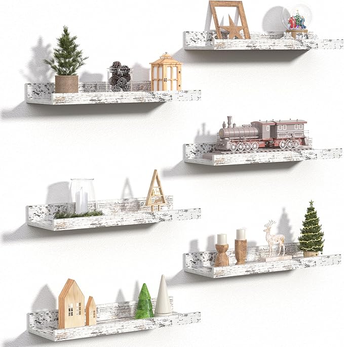upsimples Floating Shelves for Wall Decor Storage Rustic White, Laundry Room by upsimples