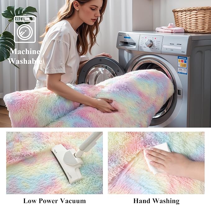Rainbow Fluffy 9x12 Area Rug Soft Washable Shag Carpet - Image 5