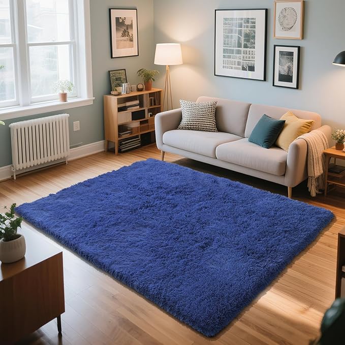 Blue 5x8 Area Rugs for Bedroom, Fluffy Shag Rug Bedroom Carpet Bedside Rug | - Image 2