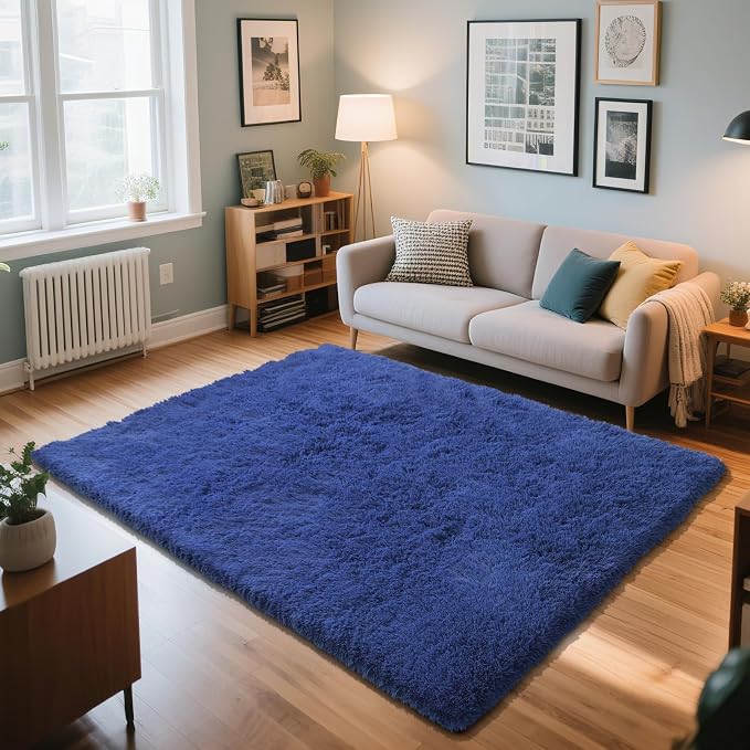 Blue 3x5 Area Rugs for Bedroom, Fluffy Shag Rug Small Carpet Bedside Rug | - Image 2