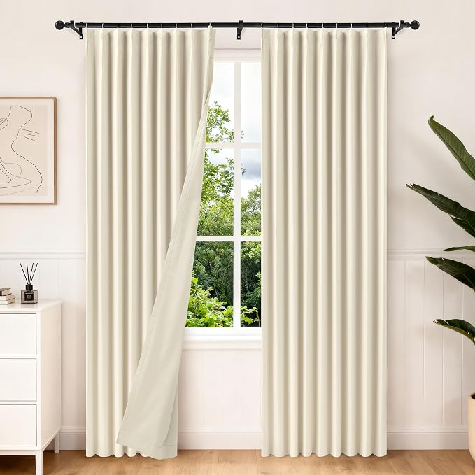 Etherealveil Beige Pinch Pleated Blackout Curtains 2 Panels 60"x84" | Back Tabs by Etherealveil