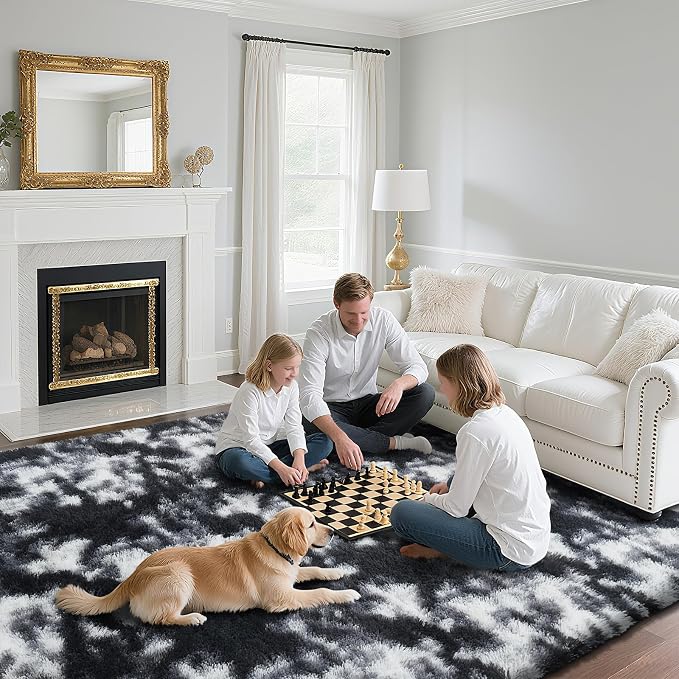 4x6 Mottled Black Rug for Bedroom, Fluffy Area Rug Small Rug Bedroom Carpet | - Image 4
