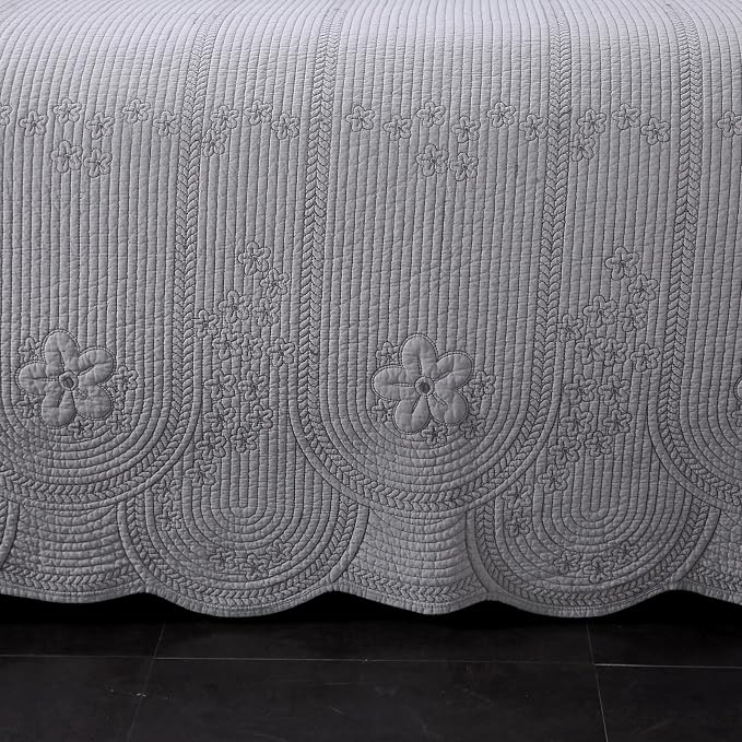 ROOMLIFE Quilt Set King Size 3D Floral Embroidery Pattern 3-Piece Cotton - Image 3