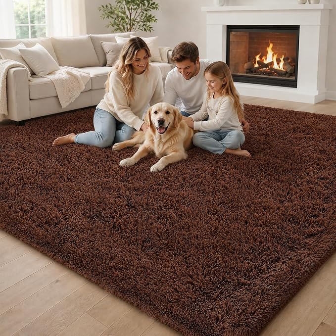 6x9 Shag Area Rug for Living Room, Coffee Soft Plush Fluffy Carpet | Non-Slip - Image 3