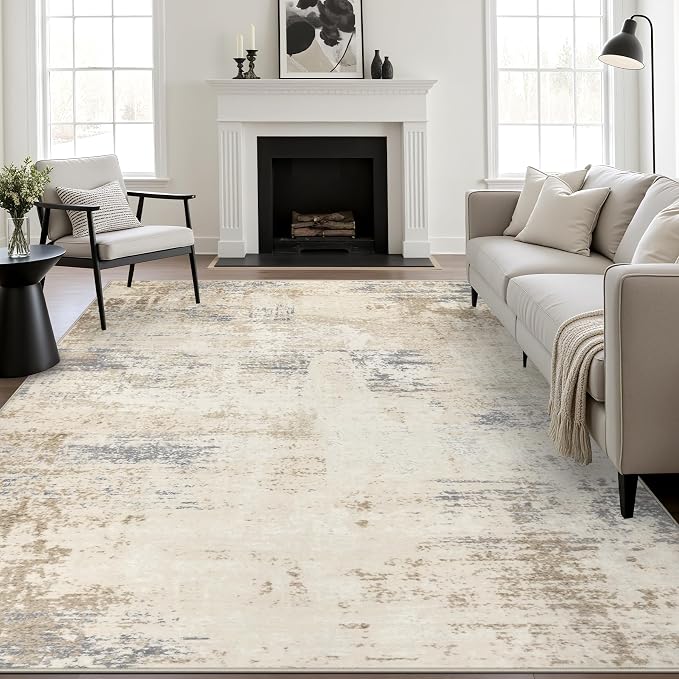 6x9 Area Rug Living Room: Modern Washable Soft Carpet Beige Brown | by FXRHLP