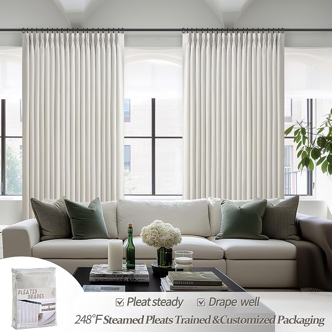 PleatedDrapes Short Blackout Thick Linen Curtains 54 Inch Long 2 Panels Set - Image 6