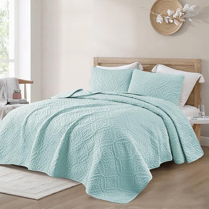 Exclusivo Mezcla Twin Quilt Set, Aqua Blue | Lightweight Soft Bedspreads - Image 2