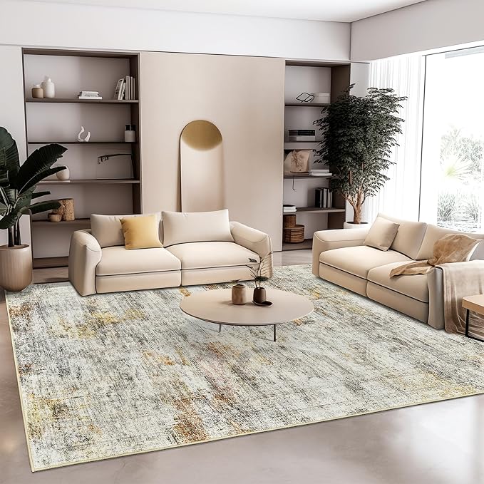 Soalmost 5x7 Area Rugs Grey/Rust Low Pile Washable Trendy Faded Style Rug | - Image 9