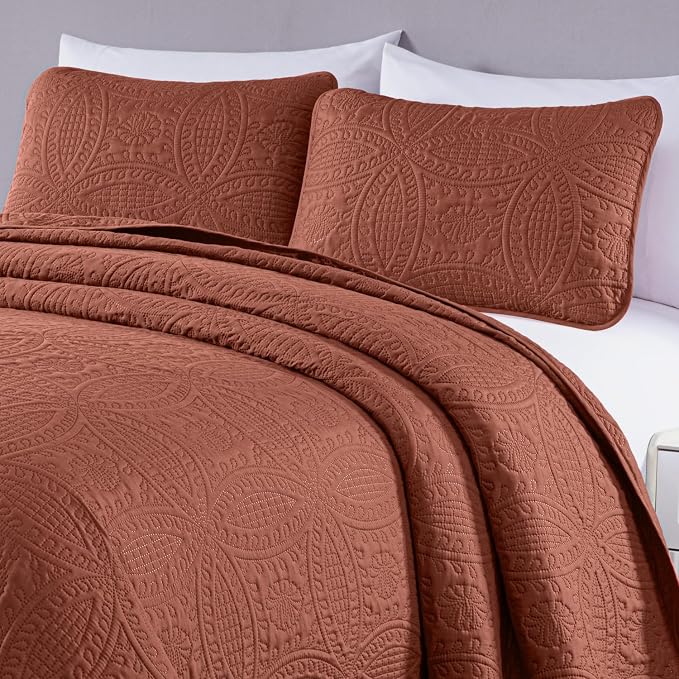 Chezmoi Collection Austin Queen Bedspread Set 3-Piece Pinsonic Quilted - Image 3
