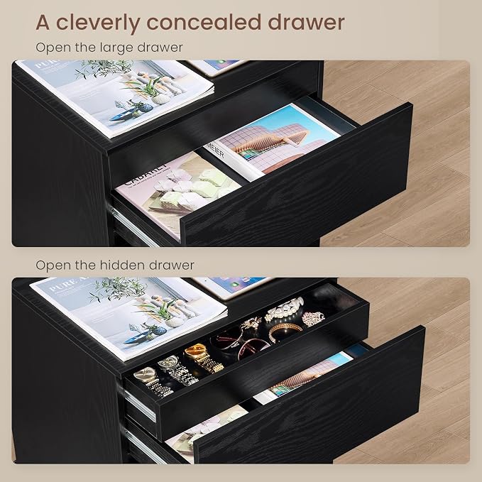Nightstand with Charging Station and Hidden Drawer, Modern Night Stand - Image 5