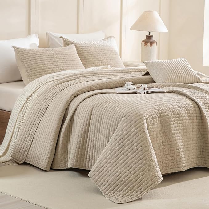 CozyTide Stone-Washed Cotton Queen Quilt, Wheat Stitching Queen Quilt Bedding by CozyTideComforterSet