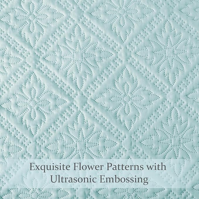 Exclusivo Mezcla California King Quilt Set, Aqua Blue | Lightweight Soft - Image 5