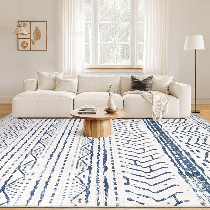 Nakagishi Boho 5x7 Area Rug Living Room Rugs Machine Washable Navy Blue | Soft - Image 4