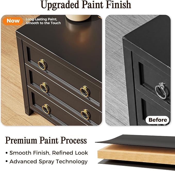 Huuger Night Stand with Charger Station and USB-C Port, 3 Drawer Nightstand | - Image 5