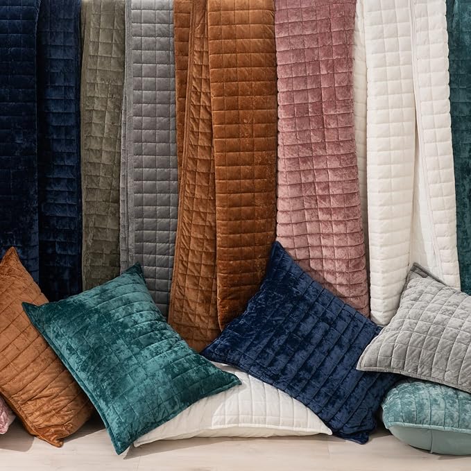 RECYCO Velvet Quilt Set, Oversized Cal King 118"x106", Rusty Burnt Orange | - Image 7