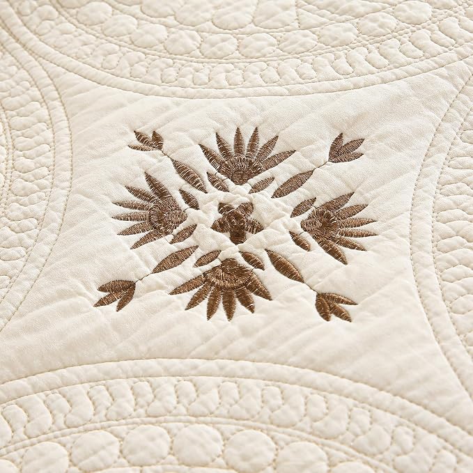 ROOMLIFE Quilt Set Full Size 3D Floral Embroidery Pattern 3-Piece Cotton | - Image 5