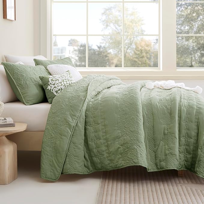 Boho Sage Green Quilt Twin Size Bedding Sets - Image 2