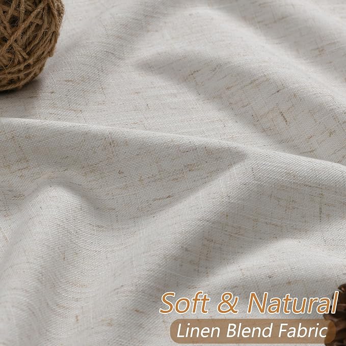 100% Black Out Light Beige Linen Curtains 90 Inch Long - Image 3