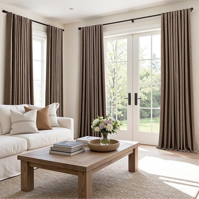 MIULEE 100% Blackout Back Tab Pleat Linen Curtains 50" Wx108 L, Dutch Cocoa | 2 - Image 2