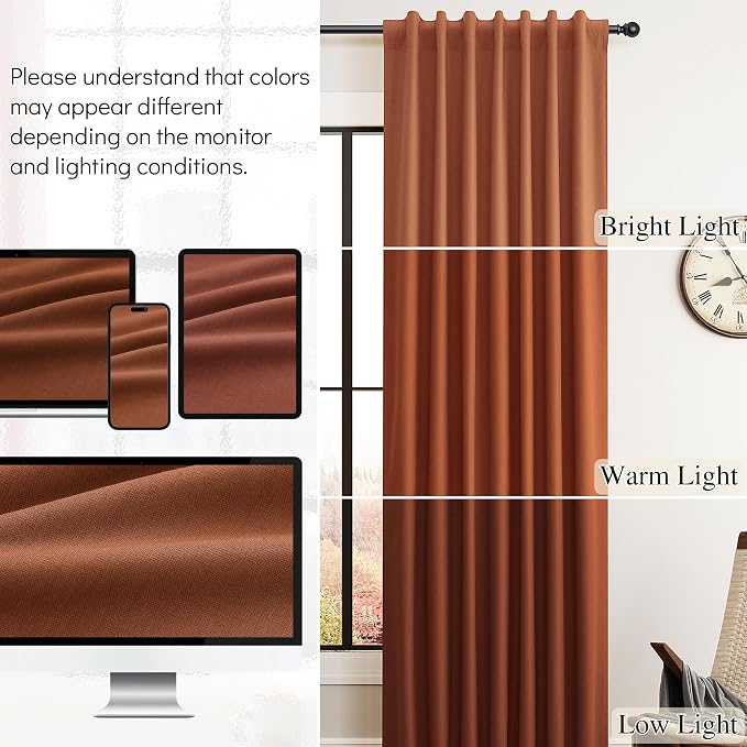 Terracotta Linen 100% Blackout Curtains 90 Inches Long - Image 7