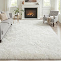 Area Rug Living Room Bedroom: 5x7 Fluffy Plush Shag Carpet Ivory | by Luxturiy