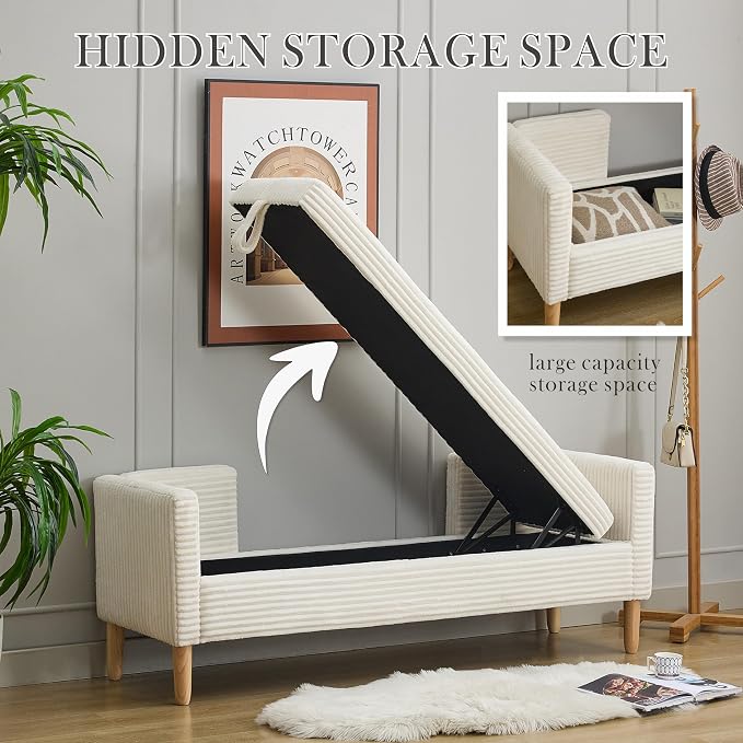 Aoiy & Wifon 65.35" W End of Bed Bench King Size, Upholstered Large Storage - Image 3