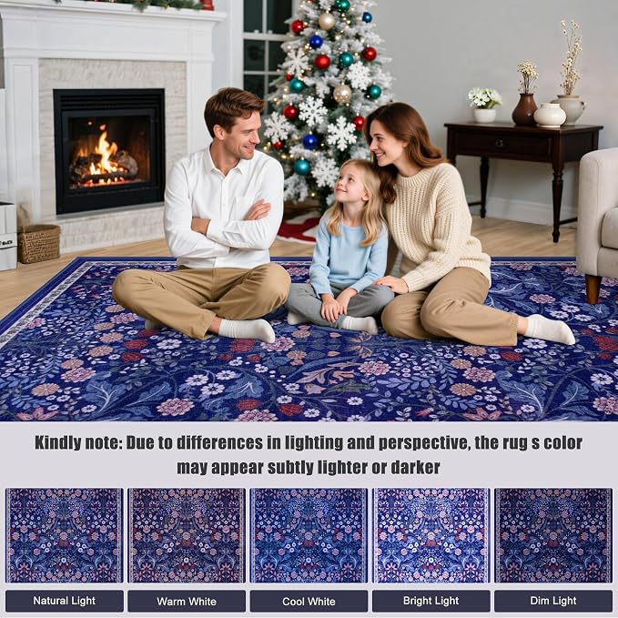 PLHXFR Area Rug Living Room: 4x6 Floral Washable Boho Soft Carpet Blue | - Image 8