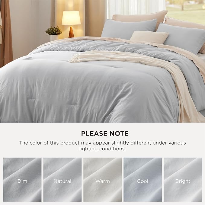 Bedsure Full Comforter Set, Light Grey Soft Prewashed Bedding - Image 7