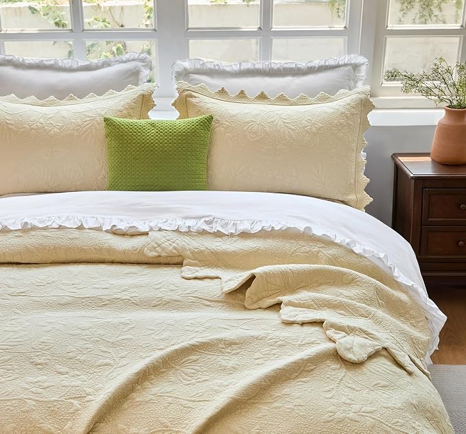 Brandream Queen Size Quilt Set Cotton Beige Quilts Luxury Farmhouse Bedding Set - Image 7