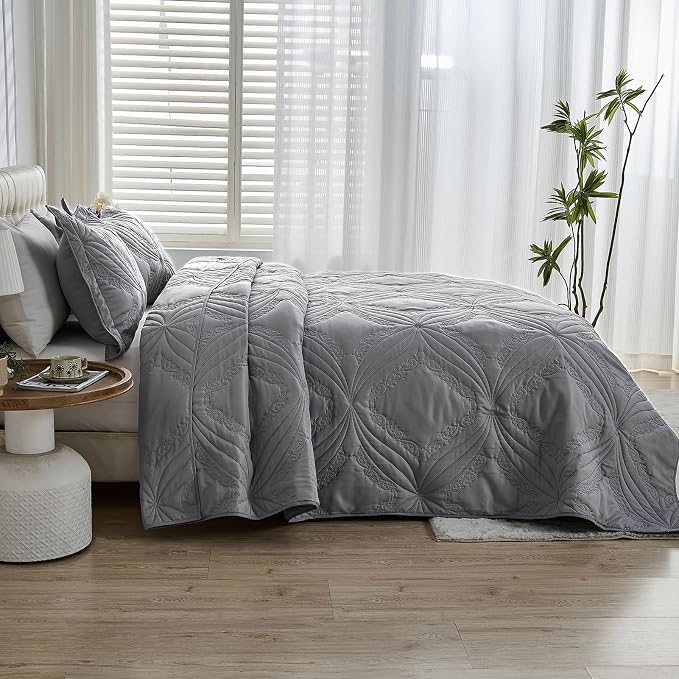Kingnex Oversized King Bedspreads 128x120 Ultrasonic Quilted Grey | Extra Wide - Image 3