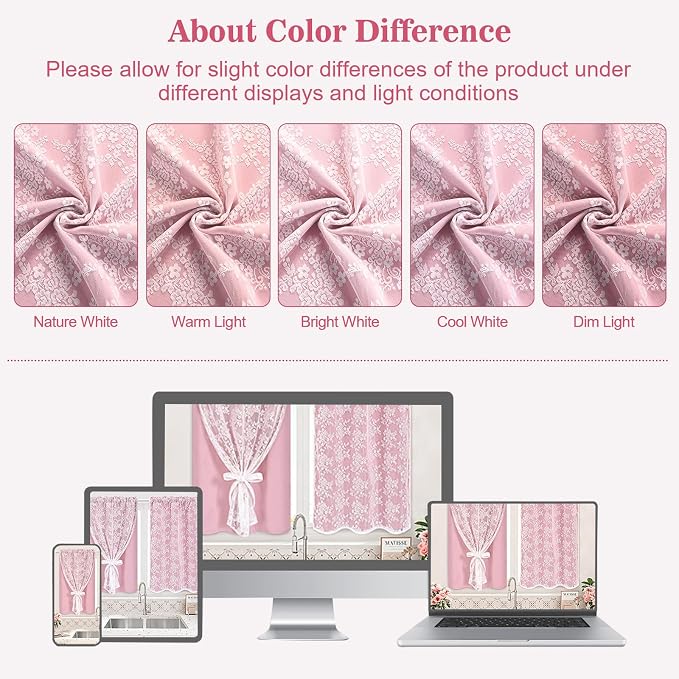 Yinhua Pink Blackout Curtains for Bedroom Double Layer Nursery Curtains for - Image 7