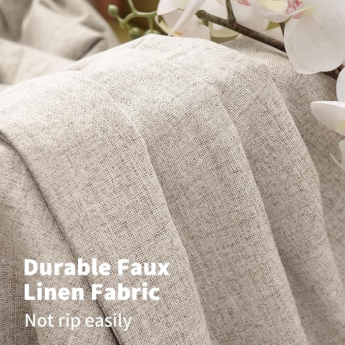 YoungsTex Oatmeal Linen Blackout Curtains 40 Inches Long, Short Room Darkening - Image 5