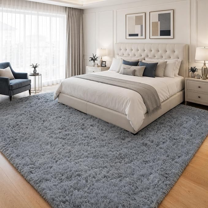 PLHXFR 9x12 Area Rugs Living Room: Fluffy Bedroom Rug Shag Carpet Grey | - Image 3
