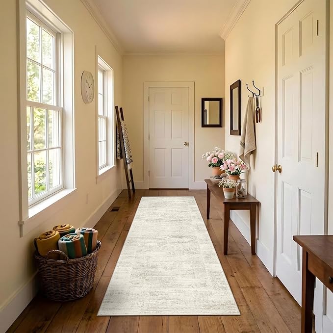 Latte&Fog Washable Hallway Runner Rug 2x6 Non Slip Ivory Rugs - Image 2