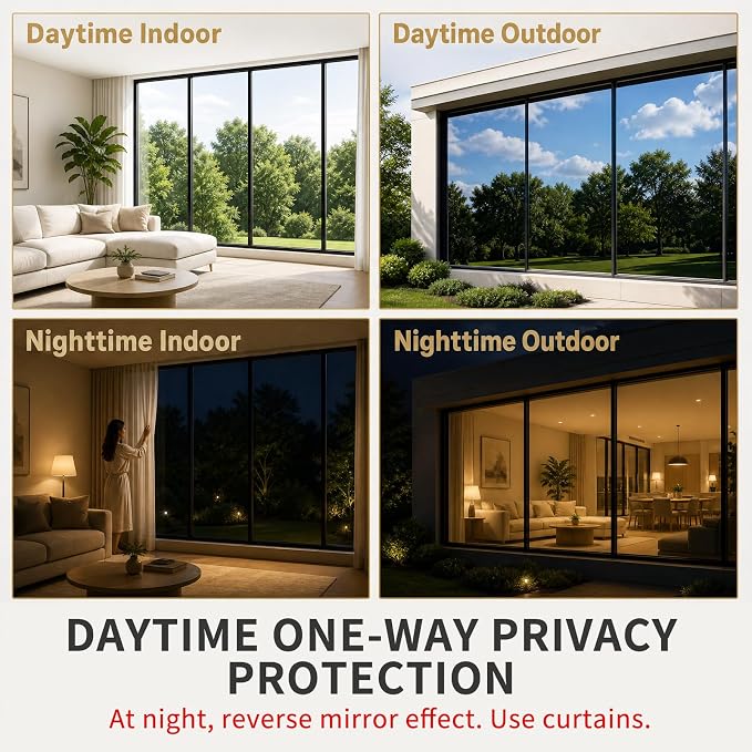 One Way Privacy Window Film Heat Control Mirror Tint 35.4Inx26.2Ft | Reflective - Image 2