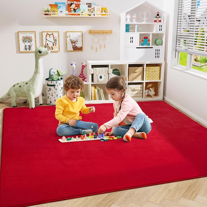 Modern Area Rugs for Bedroom Living Room, 4x6 Red Memory Foam Rug | Thickened - Image 3