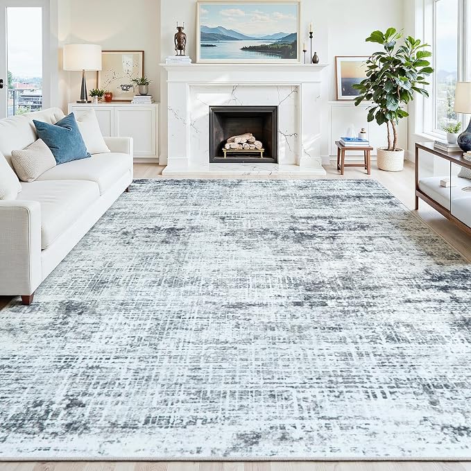 9x12 Washable Area Rug for Living Room Bedroom: Non-Slip Modern Black Grey | - Image 8