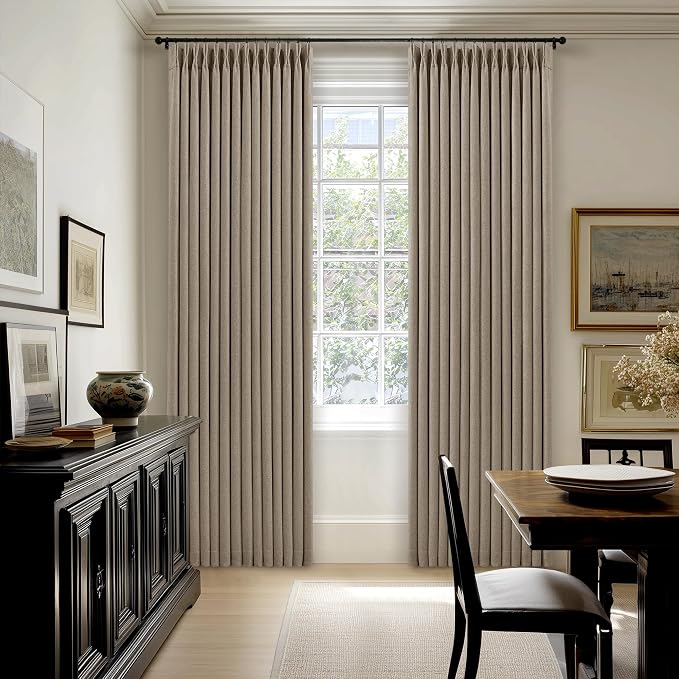 Dark Flax Linen Pinch Pleated 100% Black Out 105 Inch Curtains - Image 8