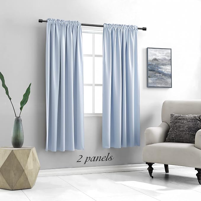 Light Blue Cerulean Room Darkening Thermal Insulated Curtains Drapes - Image 2