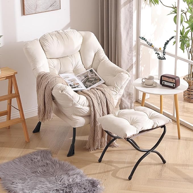 Welnow Lazy Chair with Ottoman, Reading Chair with Footrest, Foldable Footrest - Image 8