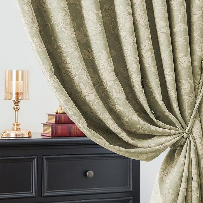 jinchan Green Floral Blackout Curtains 84 Inch Farmhouse Grommet 2 Panels | - Image 9