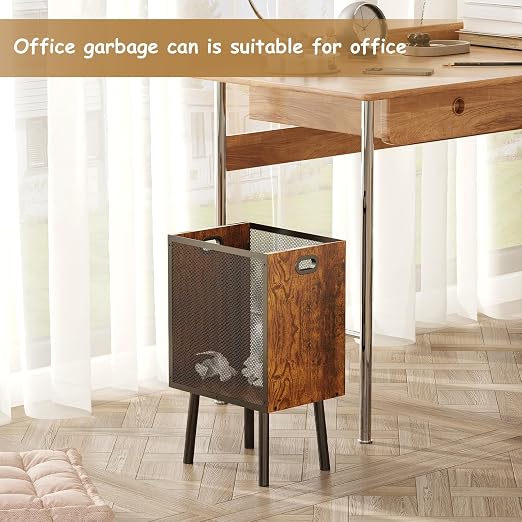Office Garbage Can, Iron and Wood Office Trash Can - Image 5