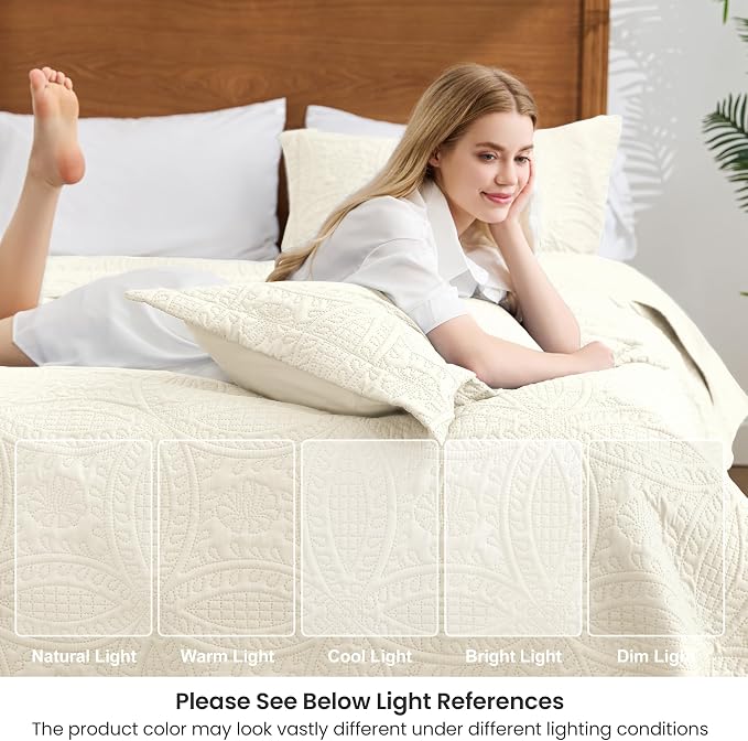Love's cabin California King Size Quilt Set Beige Bedspreads - Image 5