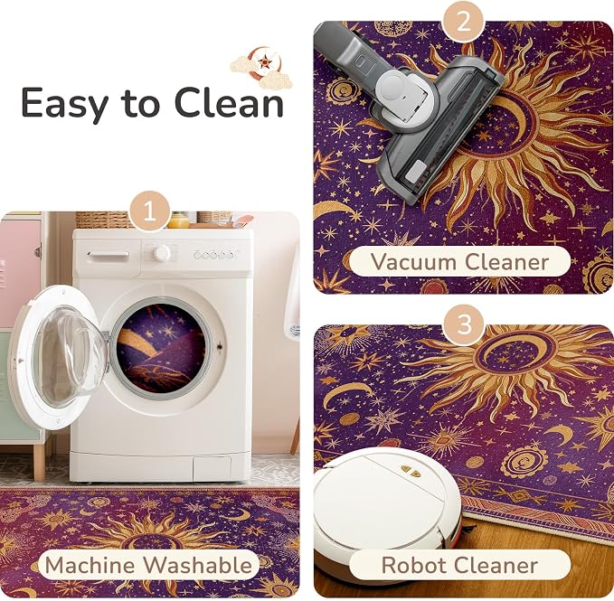 5x7 Area Rugs, Washable Vacuum-Friendly Non-Slip Rug Vintage Boho Gothic Sun - Image 6