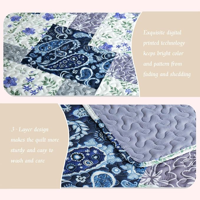 Whale Flotilla California King Size Quilt Set, Extra Soft Floral Bedspreads | - Image 6